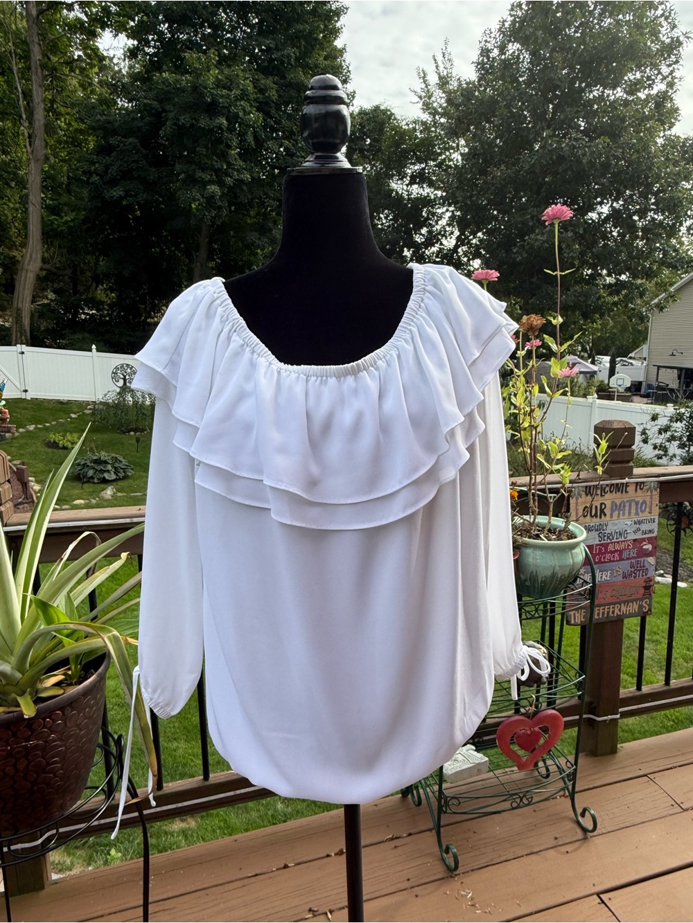 Michael Kors White Layered Ruffle Off-Shoulder Blouse
